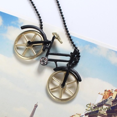 0311新品 低調耀眼~黑金水鑽腳踏車造型墬飾珠鍊