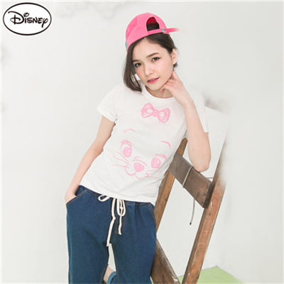 0225新品 迪士尼純棉系列~瑪麗貓手繪風長版T恤‧女2色