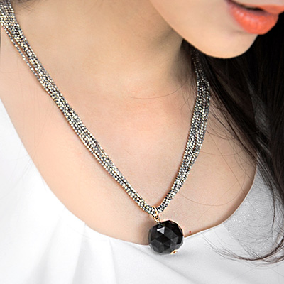 0519新品 高尚個性~黑色珠飾MIX多層次線條感項鍊．2色