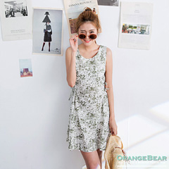 0825 NEW Floral Print Side Tie-up Dress -2 colors