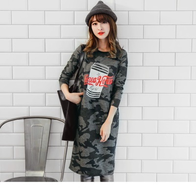 1029新品 迷彩面料x美式燙印長版上衣/洋裝