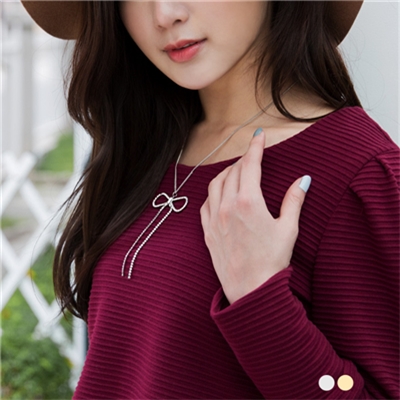 1120新品 【特價款】金屬水鑽鏤空蝴蝶結墬飾項鍊