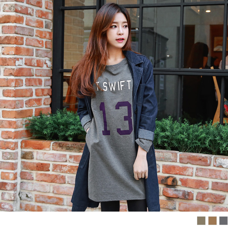 0128新品 T.SWIFT英文字母燙印長版上衣/洋裝．3色  