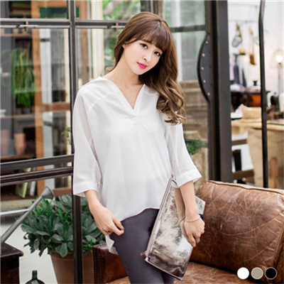 【夏日清爽白♥任選75折】素面開襟設計七分落肩蝙蝠袖上衣．3色