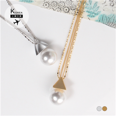 0304新品 【特價款】 單珍珠MIX幾何造型雙鍊條項鍊．2色