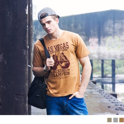 0603新品 美式拳擊印花圓領上衣‧男2色