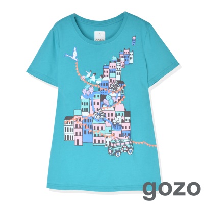 gozo 房子圖案短袖T恤(藍)
