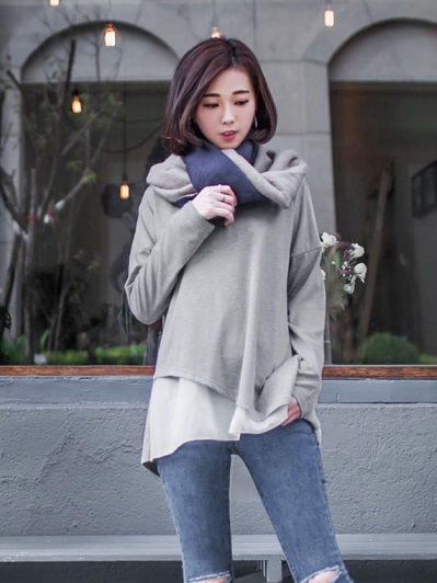 後開岔雪紡拼接柔料上衣