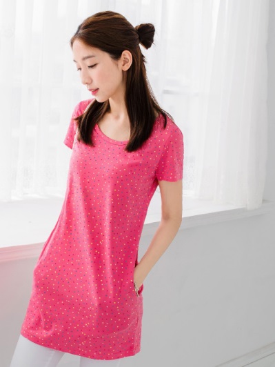 繽紛點點/船錨印花圓領口袋長版T恤．4色