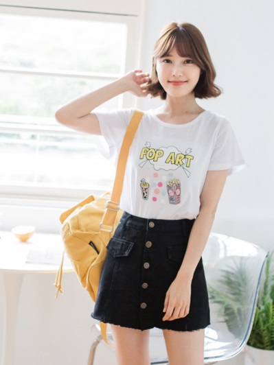 高含棉原宿CHIC爆米花英字拼貼T恤上衣
