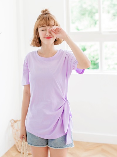 高含棉側邊綁帶素色上衣