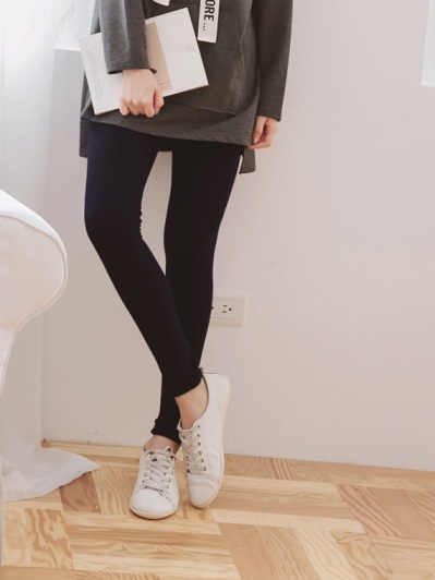 內刷毛褲頭異材質拼接彈性修身內搭褲