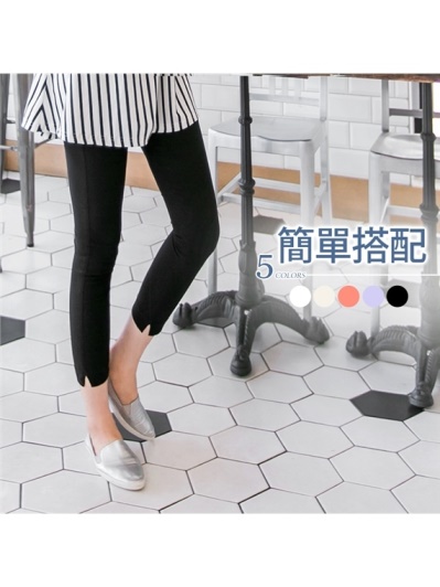 簡單搭配~質感壓紋高彈力純色窄管褲.5色