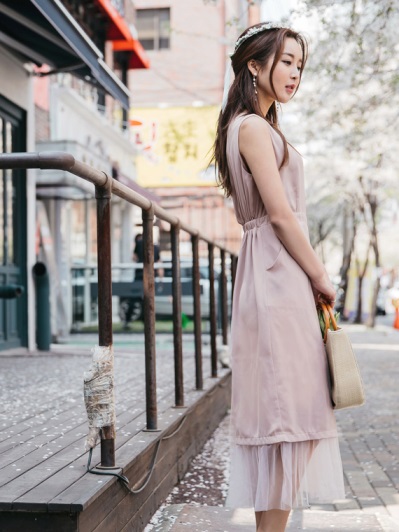 婚禮系列~網紗裙襬拼接合身純色洋裝