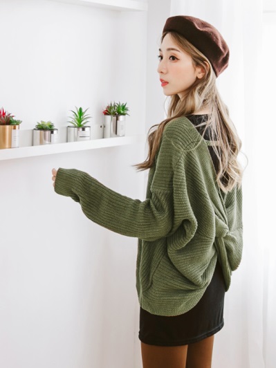 扭結美背設計素色針織上衣
