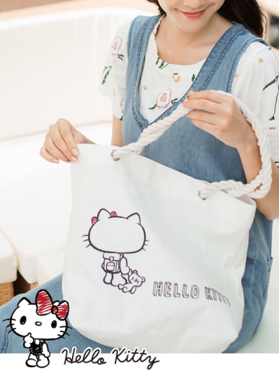 野餐系列~台灣製造KITTY印圖麻繩帆布包