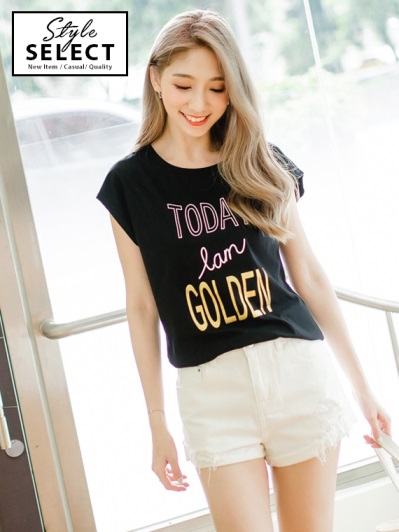 英文拼字燙印高含棉連袖長版上衣．3色