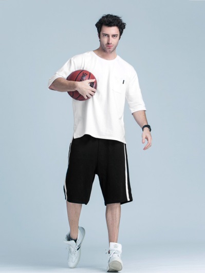 彈性面料直條紋休閒運動短褲‧男2色