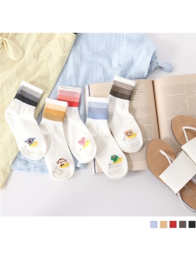 韓國漸層色綴可愛動物圖案短筒襪．5色