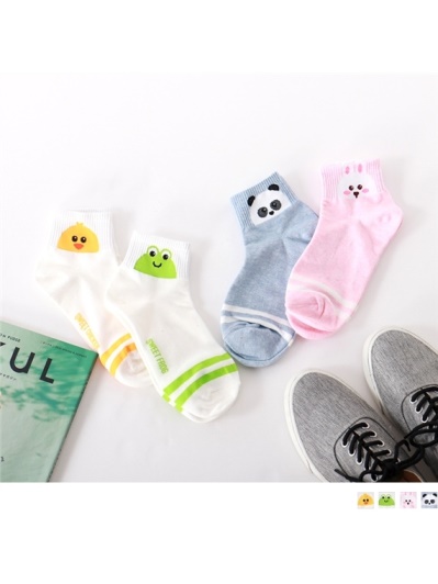 韓國可愛動物綴橫條紋圖案短筒襪．4色(任3入198)